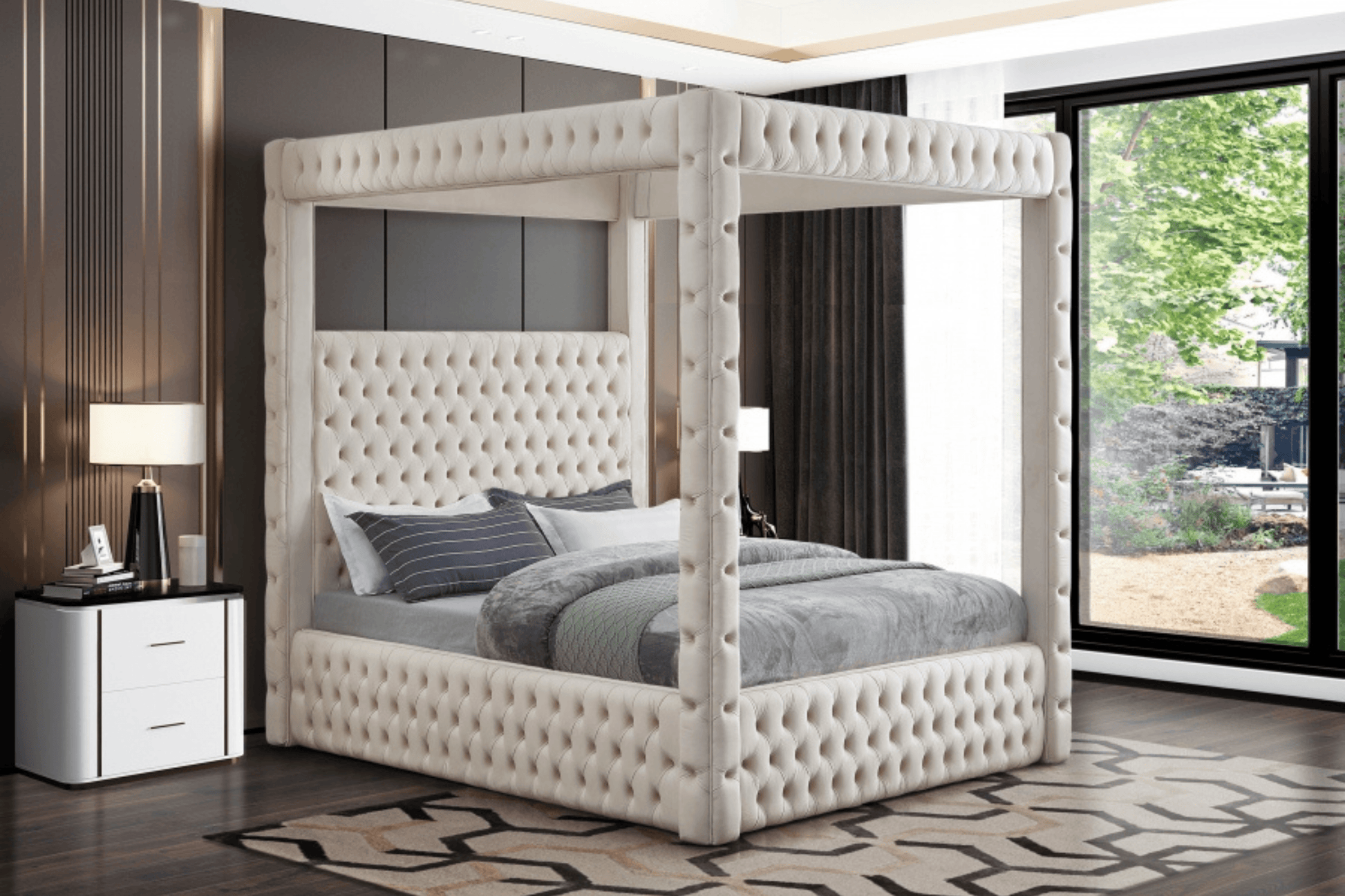 Velvet canopy bed deals