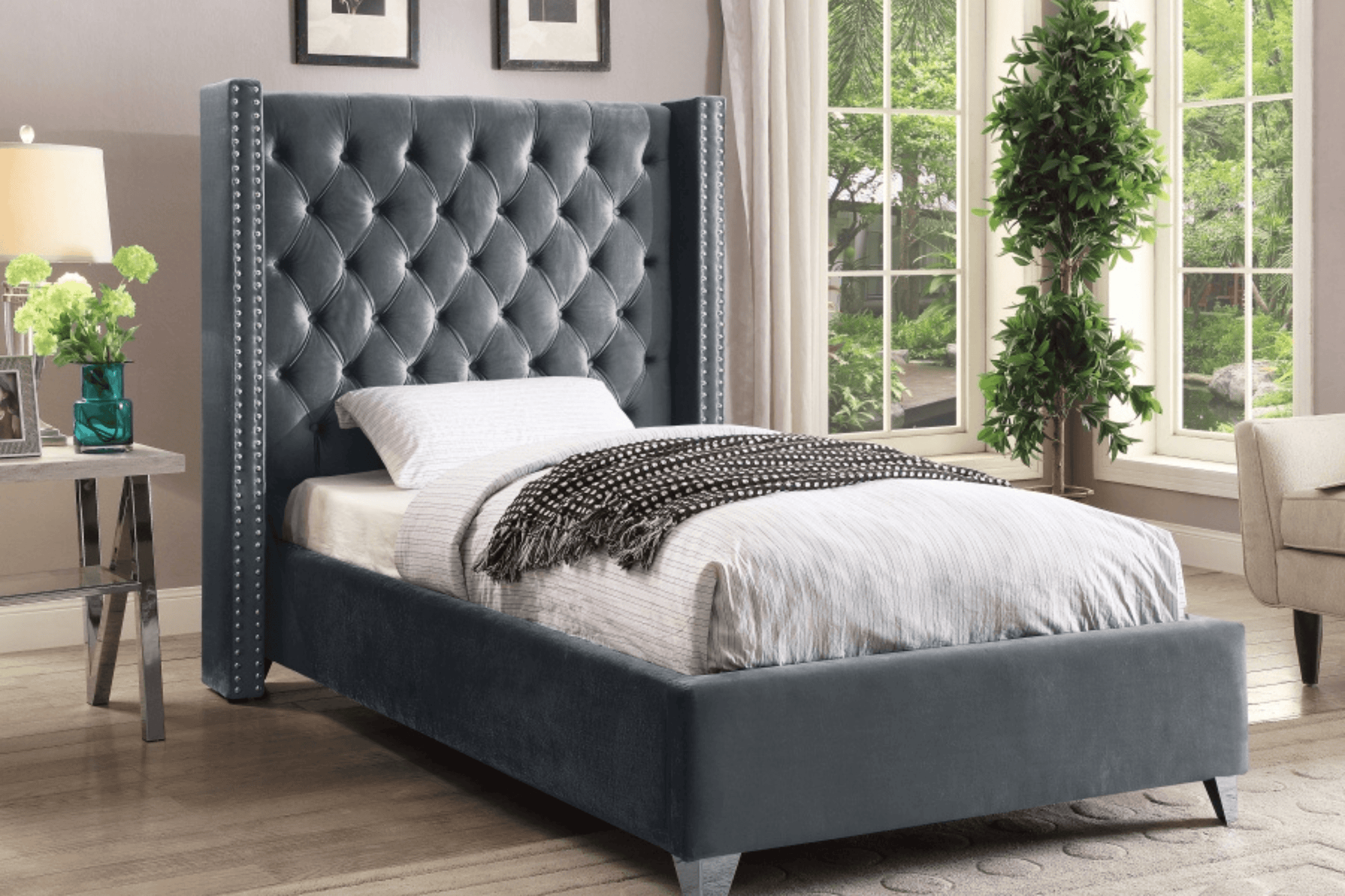 Aiden Velvet Bed SKU: Aiden - Venini Furniture 