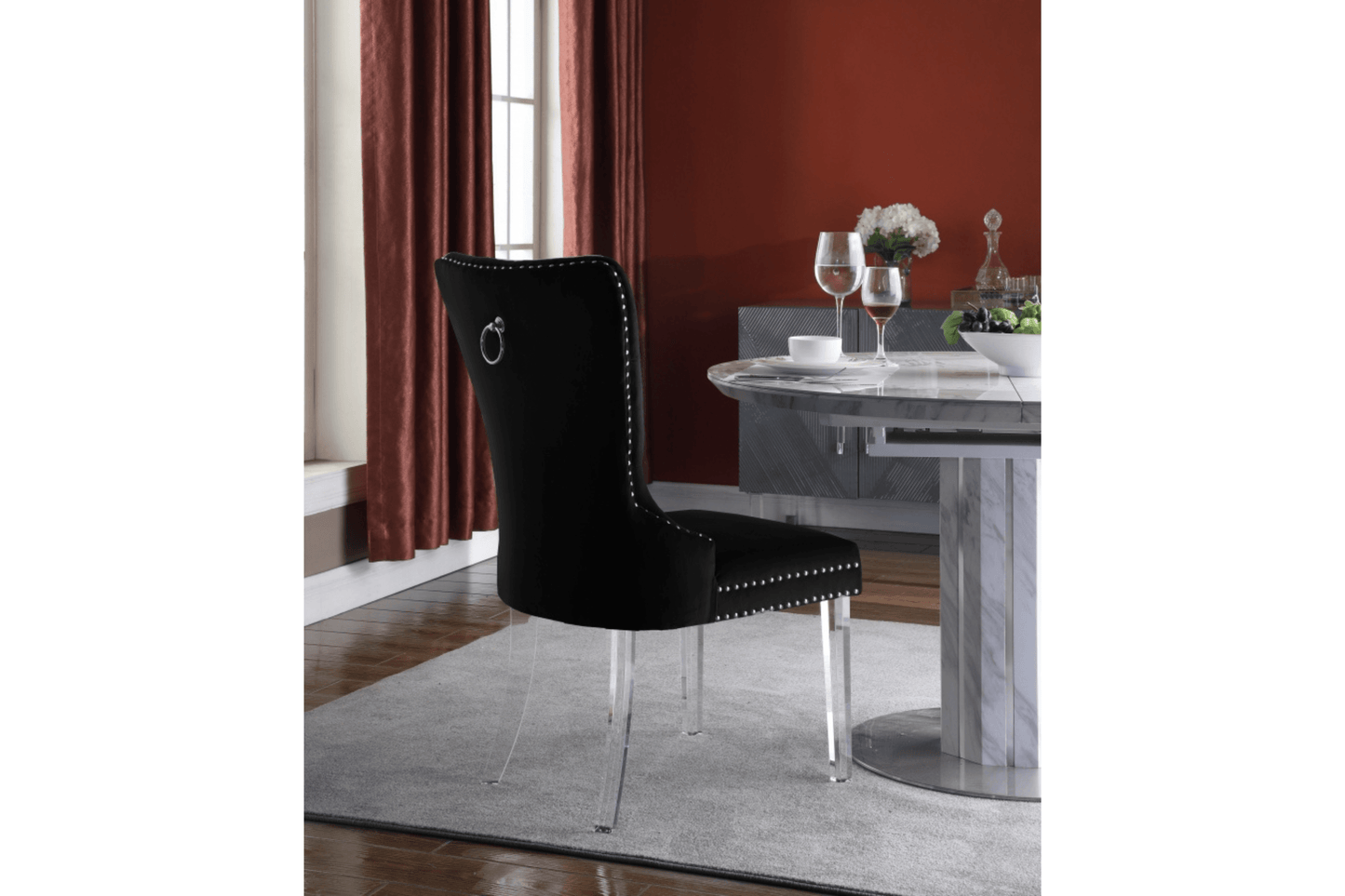 Miley Velvet Dining Chair with Acrylic Legs SKU: 746-C - Venini Furniture 