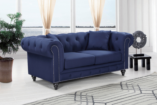 Chesterfield Linen Textured Loveseat SKU: 662Navy-L