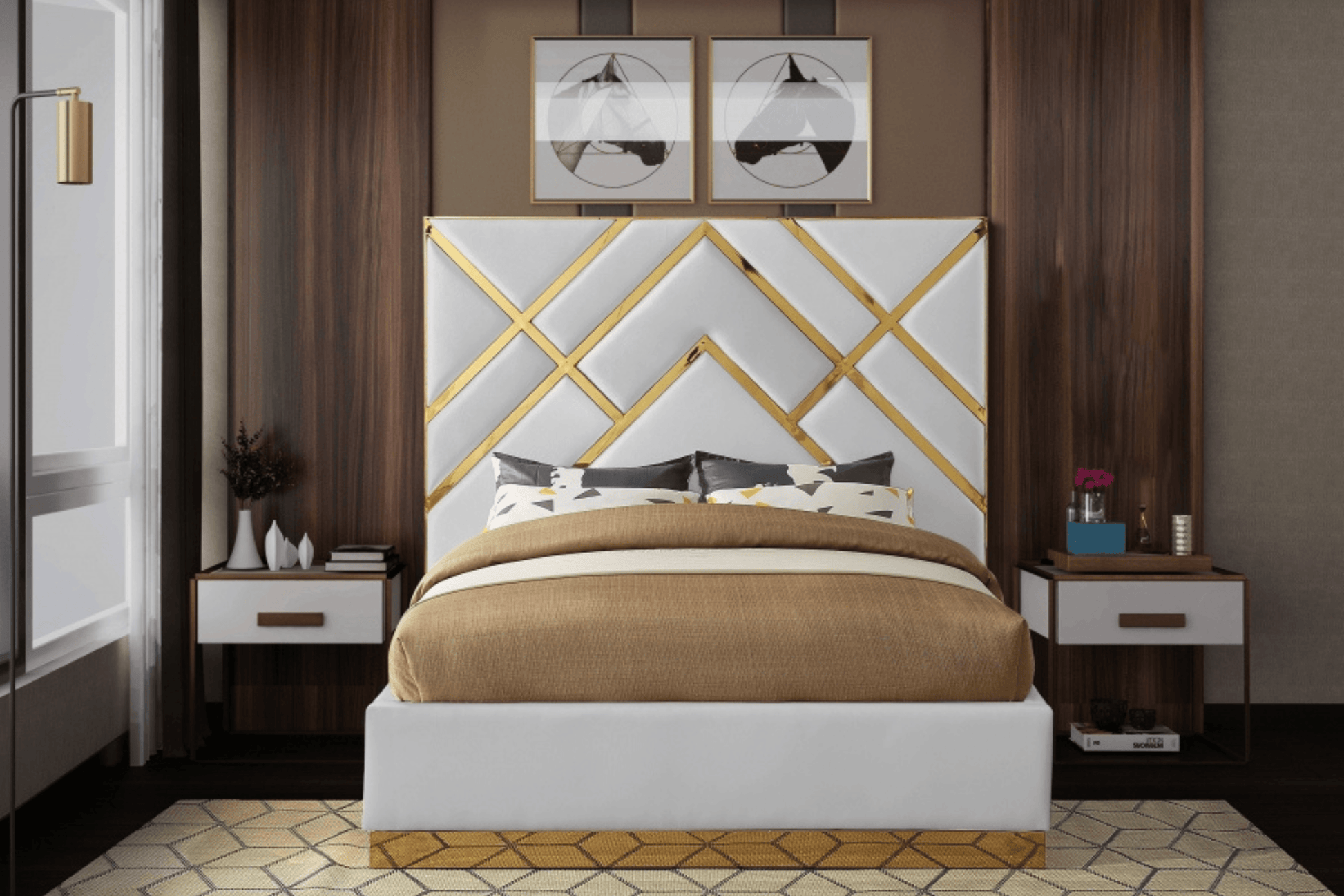 White faux leather bed