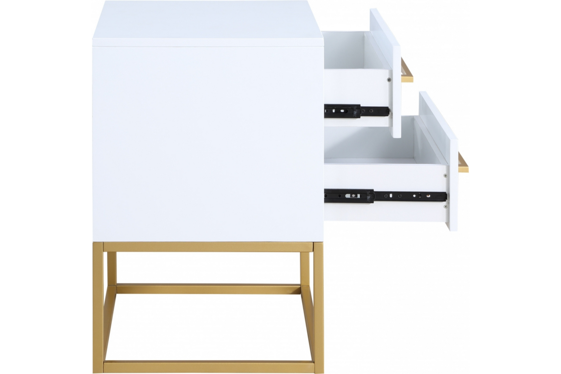 white nightstand with gold finishes