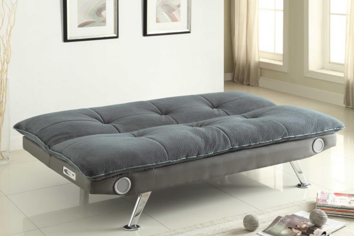 Venice Upholstered Sofa Bed with Bluetooth Speakers Grey Model 18500046