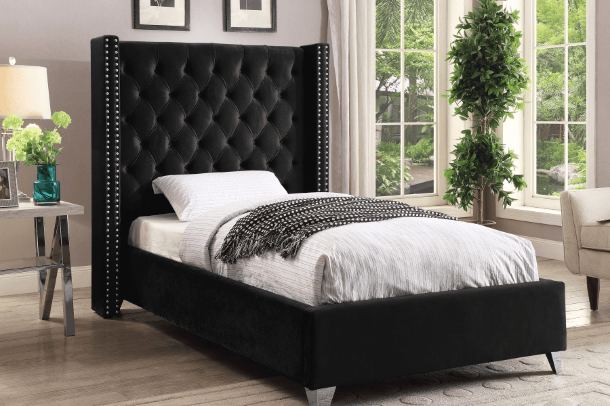 Aiden Velvet Bed SKU: Aiden - Venini Furniture 