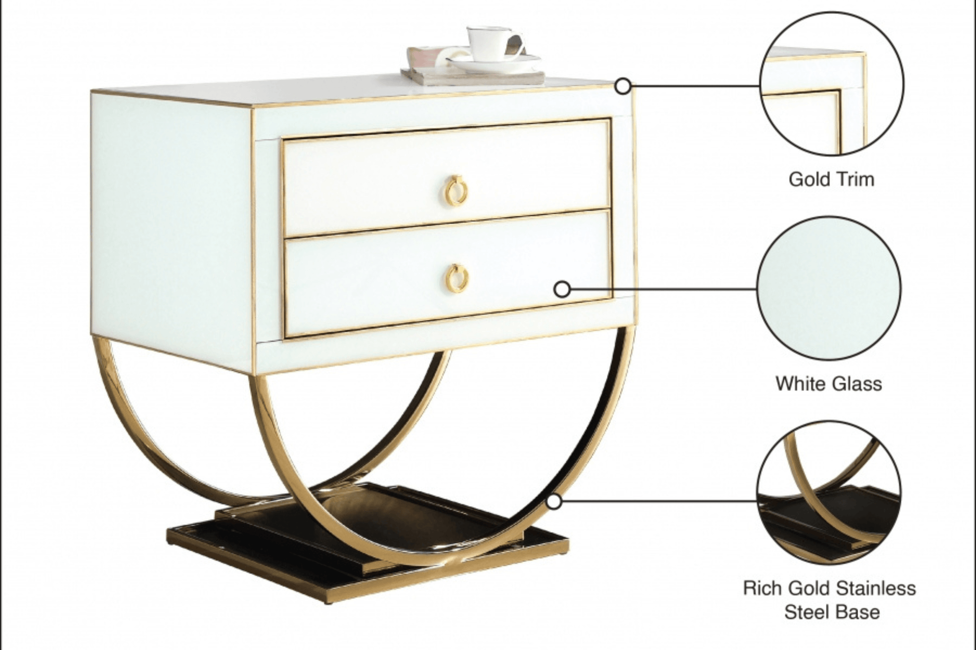 white and gold nightstand