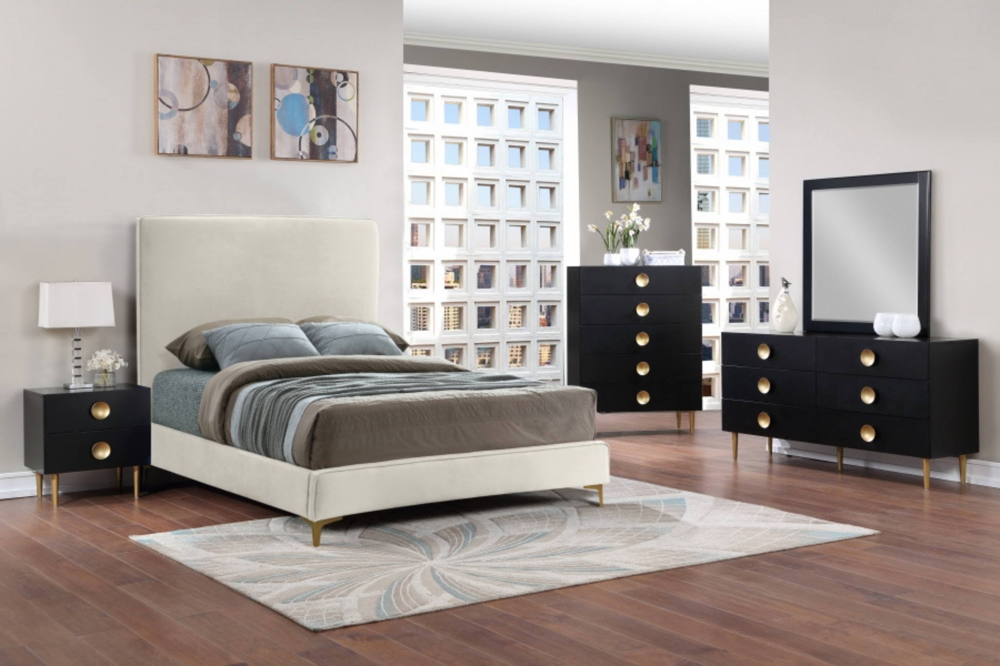 black dresser with gold finish