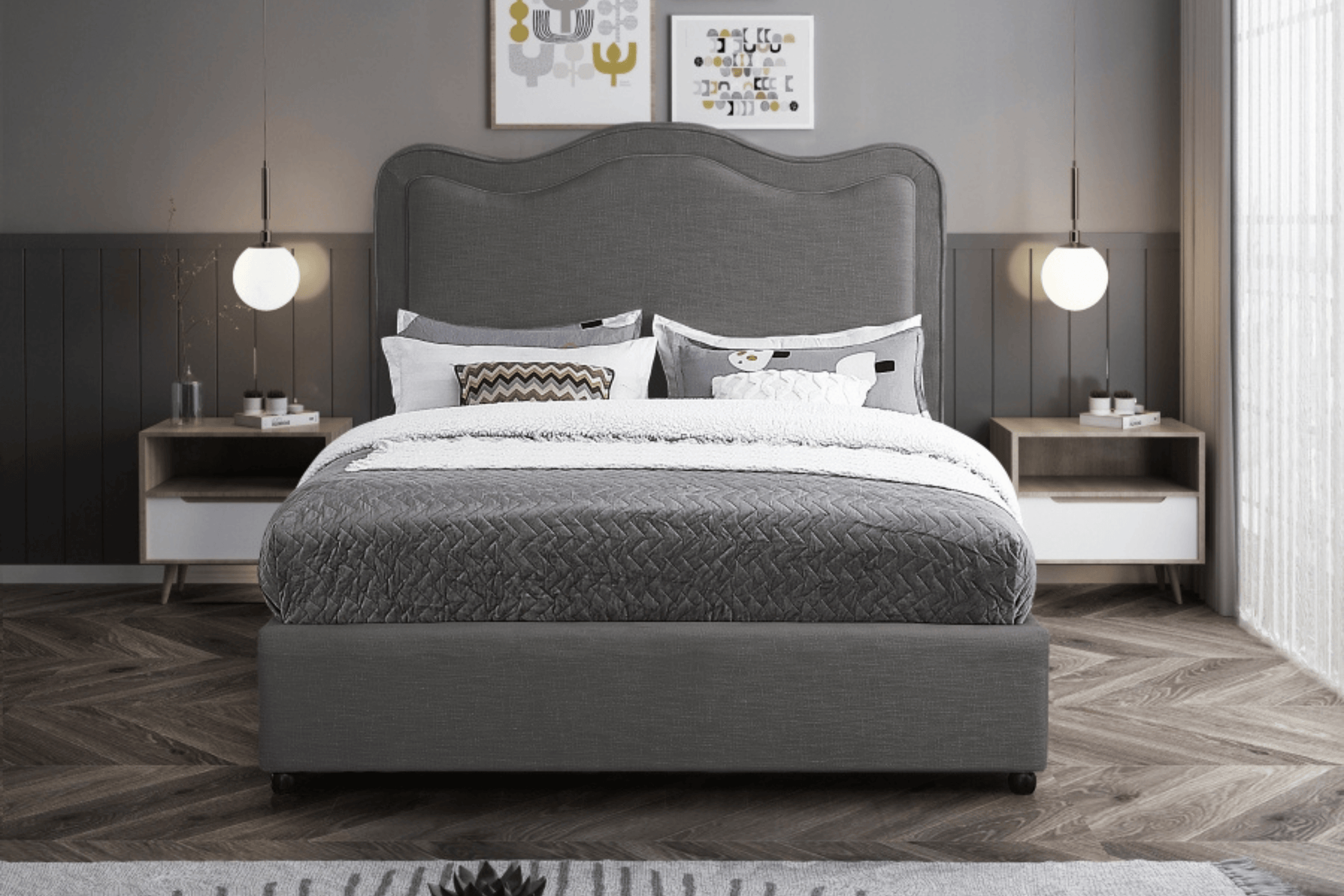 Felix Linen Fabric Bed SKU: Felix - Venini Furniture 
