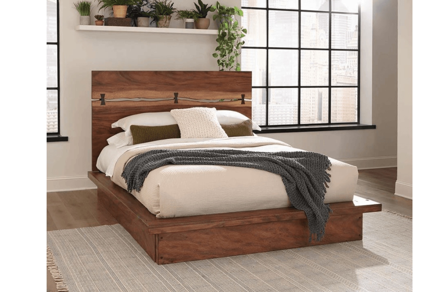 Eastern bed design with smokey walnut finish