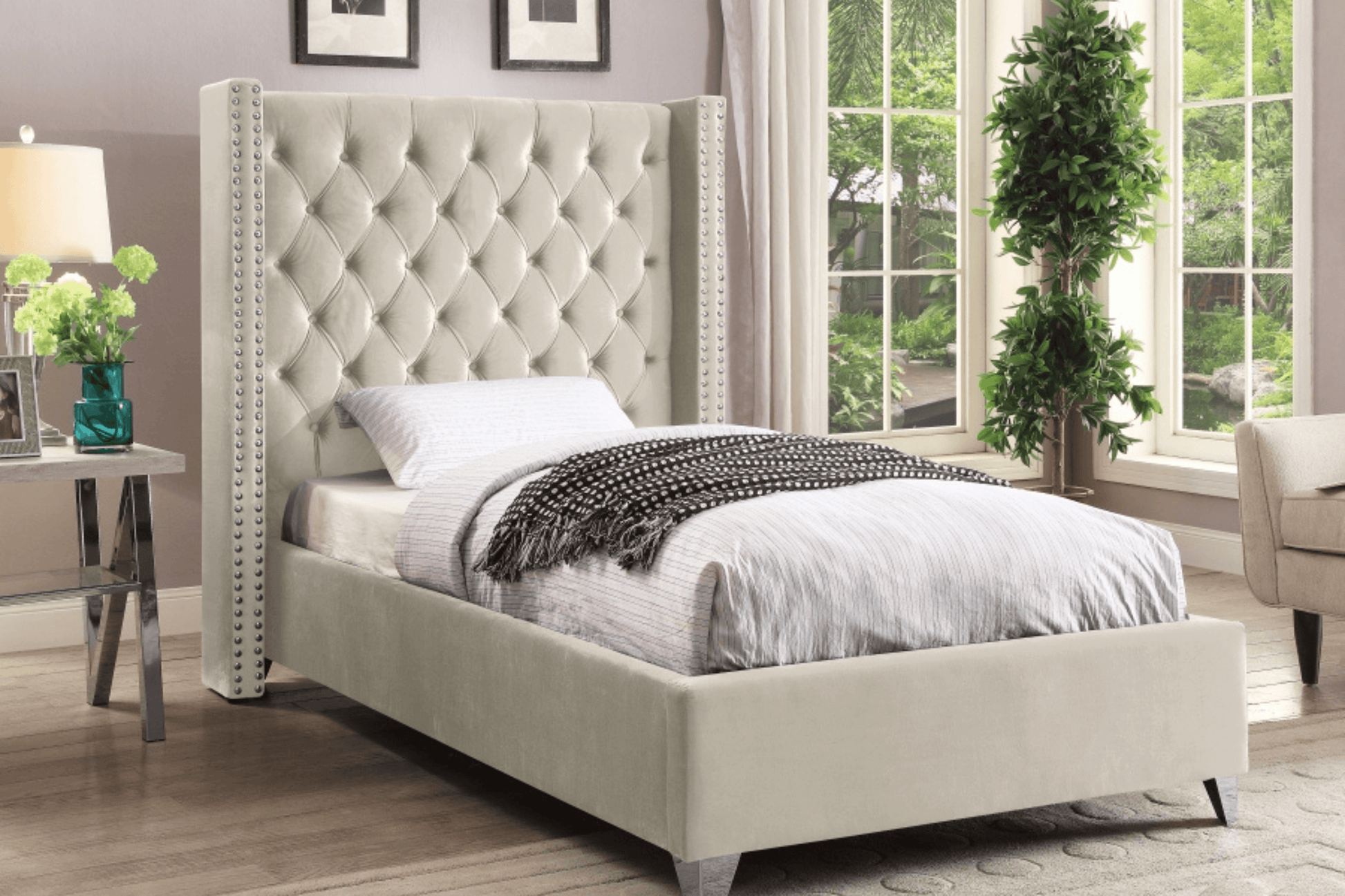 Aiden Velvet Bed SKU: Aiden - Venini Furniture 