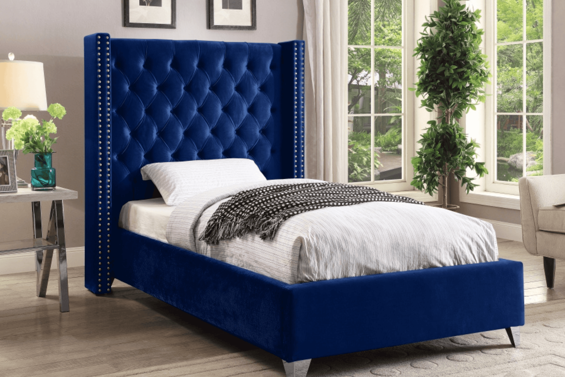 Aiden Velvet Bed SKU: Aiden - Venini Furniture 