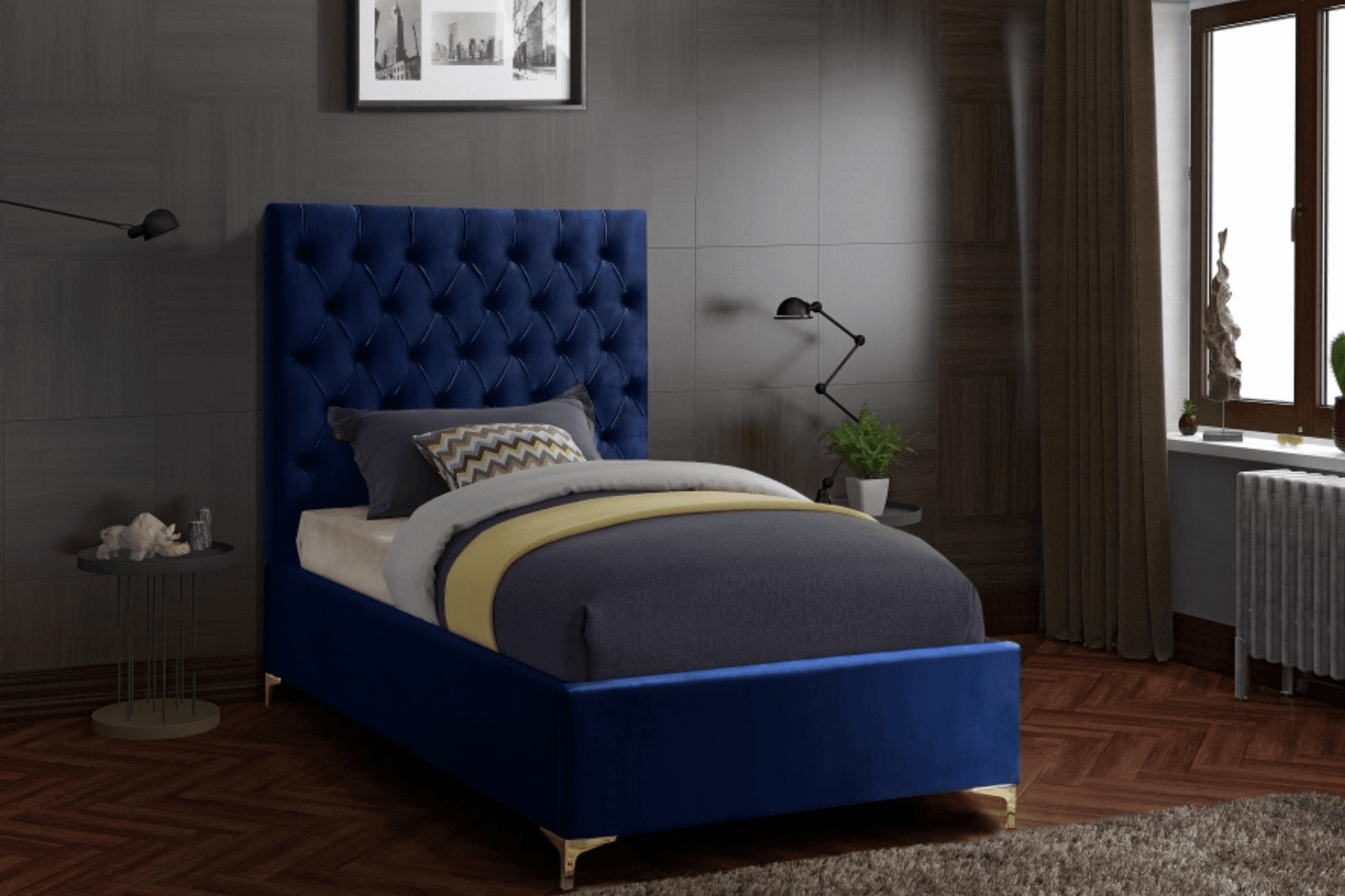 velvet bed with headboard