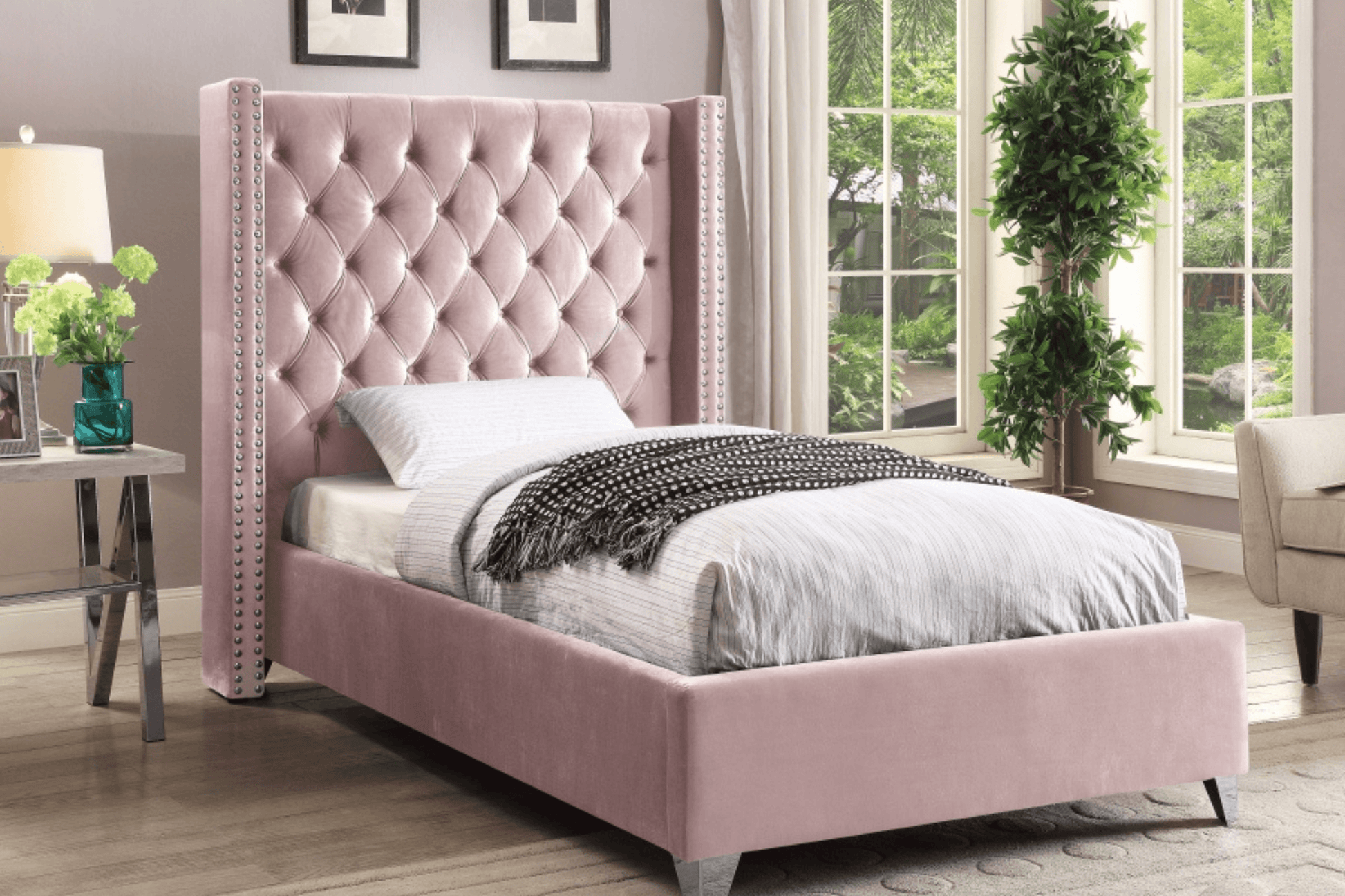Aiden Velvet Bed SKU: Aiden - Venini Furniture 
