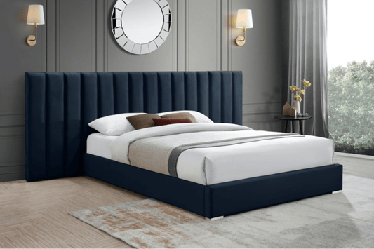 velved bed with headboard