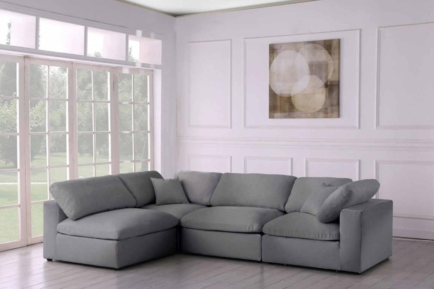 Serene Linen Deluxe Modular Down Filled Cloud-Like Comfort Overstuffed Sectional SKU: 601-Sec4B - Venini Furniture 