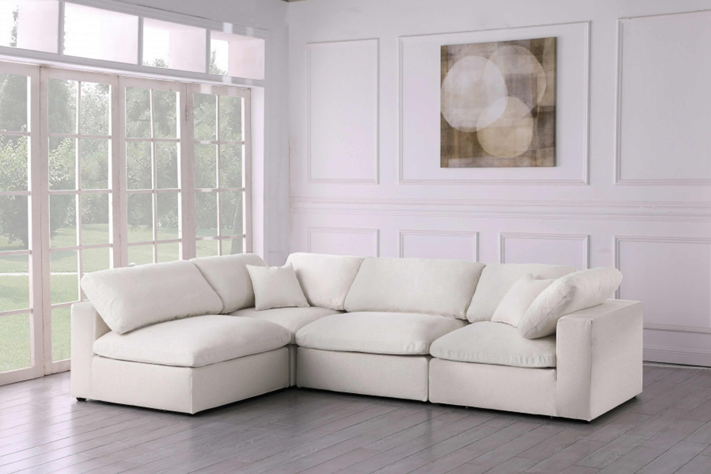 Serene Linen Deluxe Modular Down Filled Cloud-Like Comfort Overstuffed Sectional SKU: 601-Sec4B - Venini Furniture 