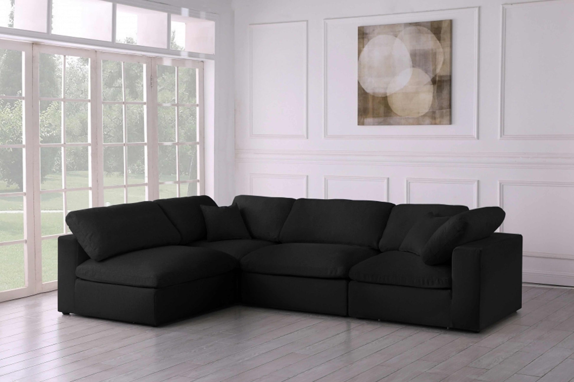 Serene Linen Deluxe Modular Down Filled Cloud-Like Comfort Overstuffed Sectional SKU: 601-Sec4B - Venini Furniture 