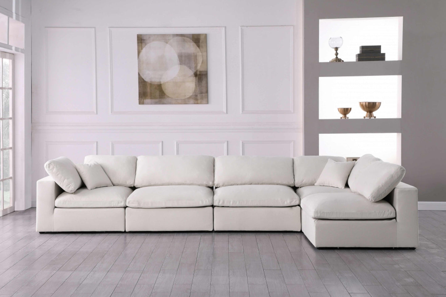 Serene Linen Deluxe Modular Down Filled Cloud-Like Comfort Overstuffed Sectional SKU: 601-Sec5D - Venini Furniture 