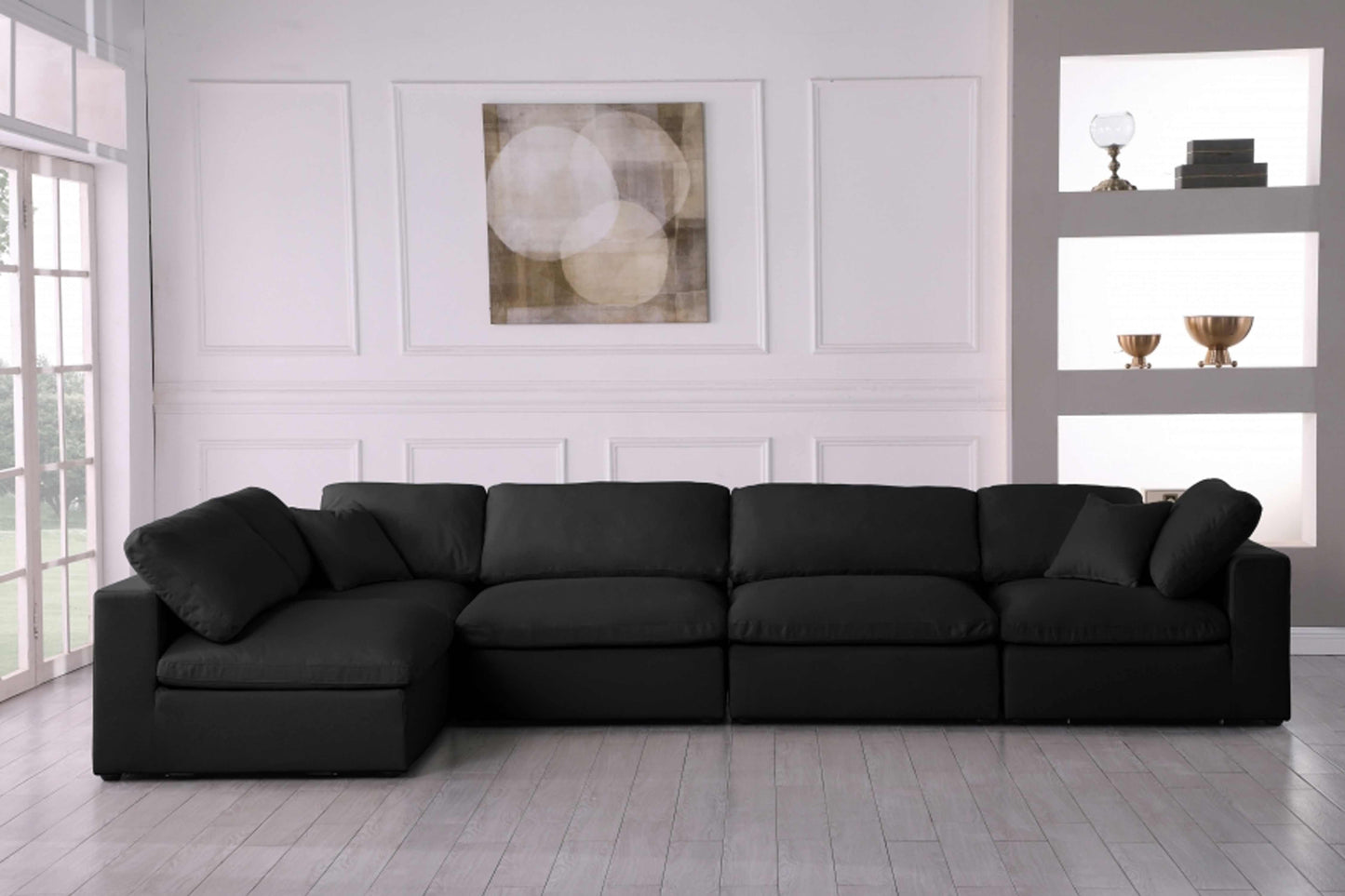 Serene Linen Deluxe Modular Down Filled Cloud-Like Comfort Overstuffed Sectional SKU: 601-Sec5D - Venini Furniture 