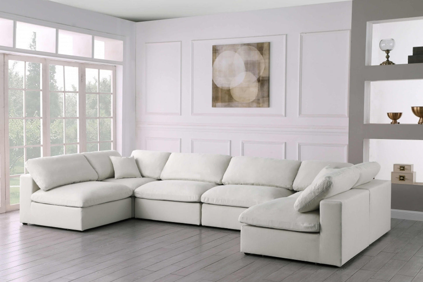 Serene Linen Deluxe Modular Down Filled Cloud-Like Comfort Overstuffed Sectional SKU: 601-Sec6D - Venini Furniture 
