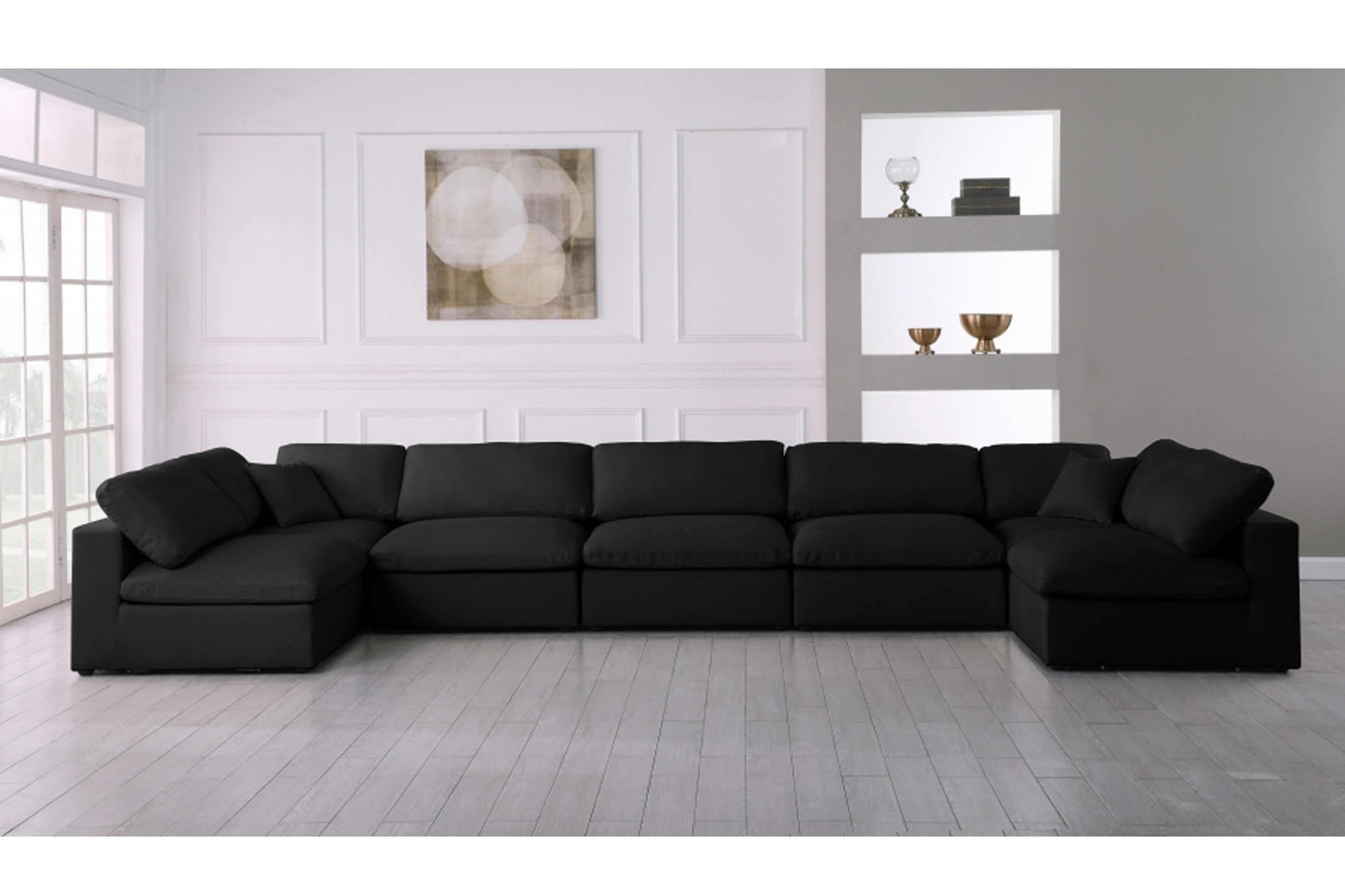 Serene Linen Deluxe Modular Down Filled Cloud-Like Comfort Overstuffed Sectional SKU: 601-Sec7B - Venini Furniture 