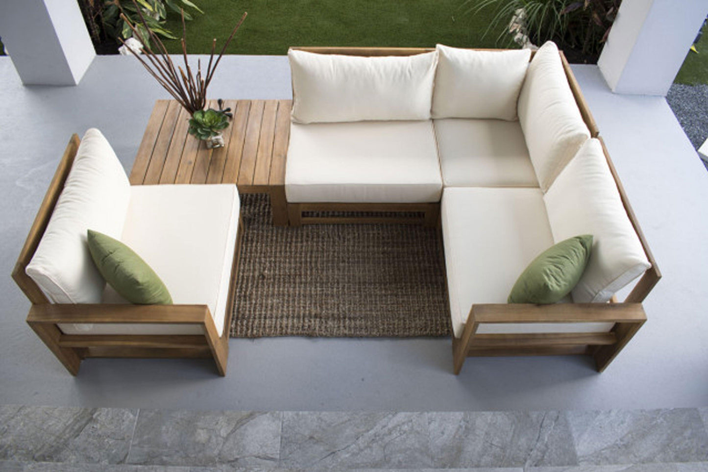Lyford Cay 5 PC Modular Sectional w/off-white cushions 619-1266-NAT - Venini Furniture 