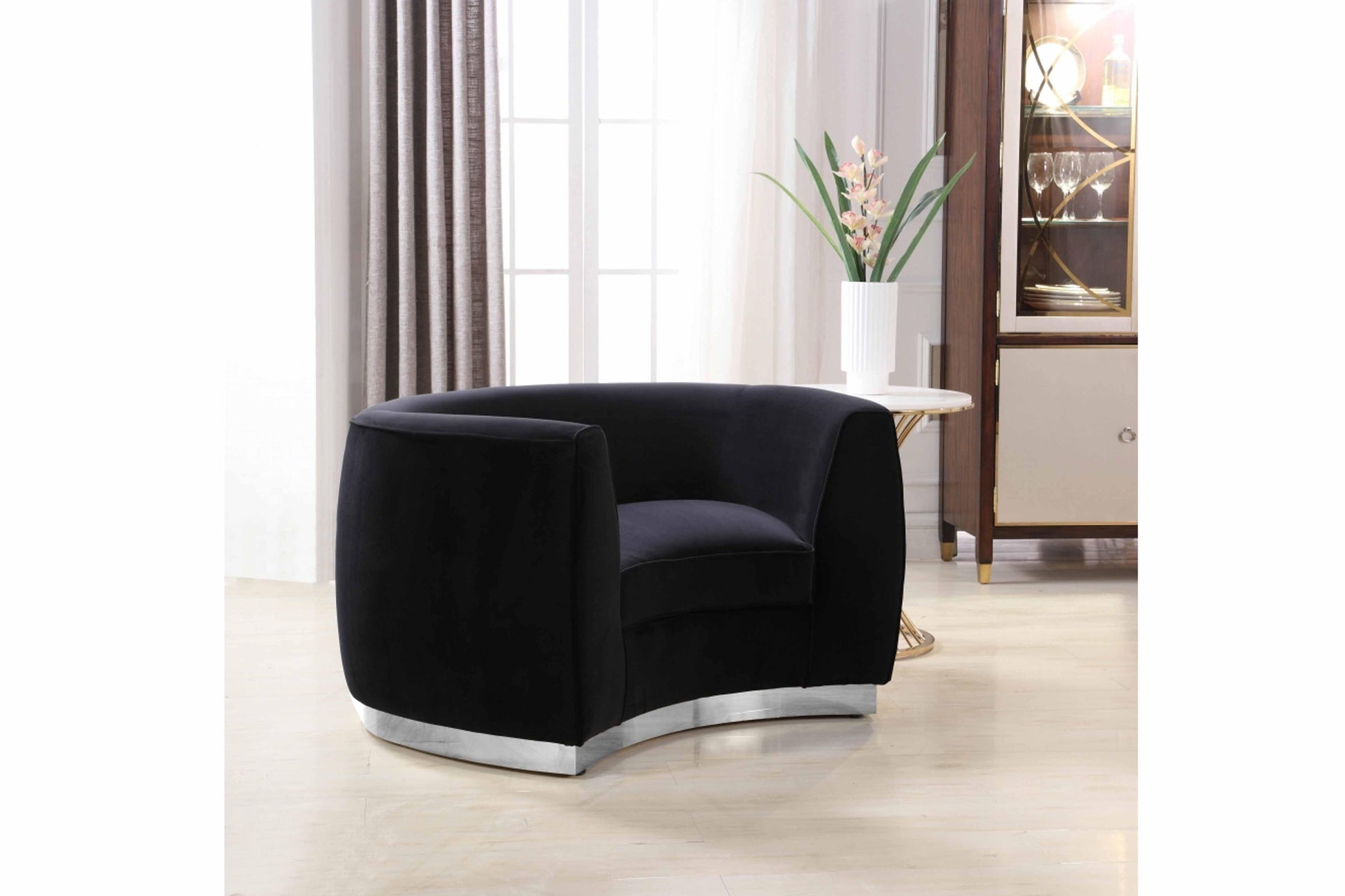 Julian Velvet & Chrome Stainless Steel Base Chair SKU: 621-C - Venini Furniture 