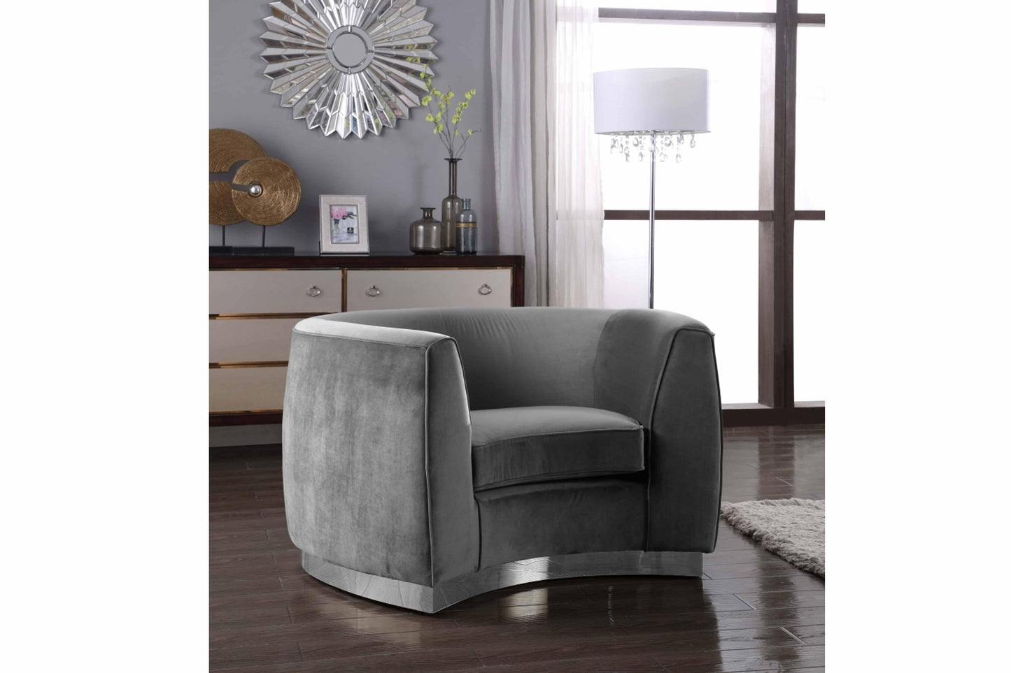 Julian Velvet & Chrome Stainless Steel Base Chair SKU: 621-C - Venini Furniture 