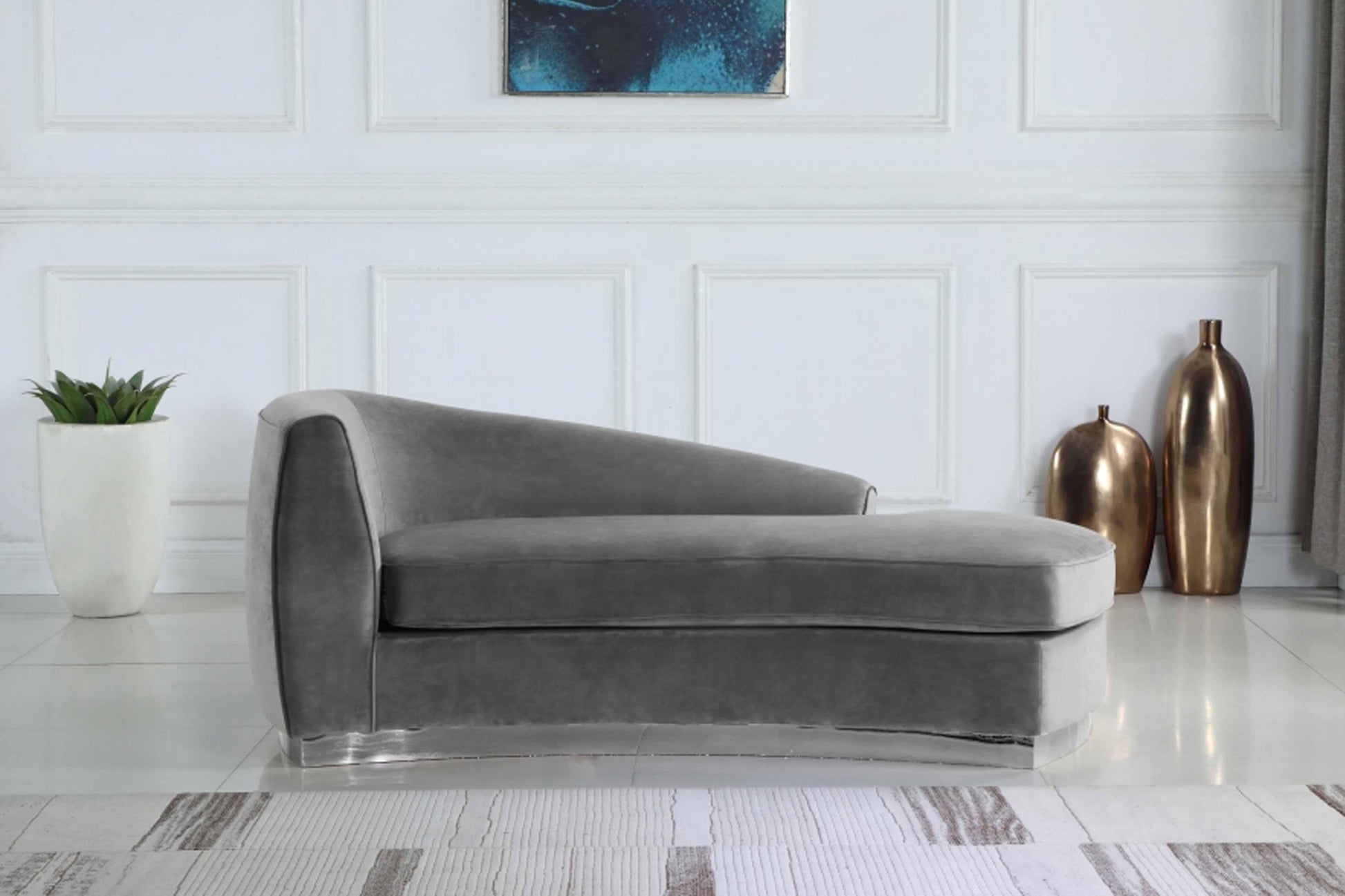 Julian Velvet & Chrome Stainless Steel Base Chaise SKU: 621-Chaise - Venini Furniture 