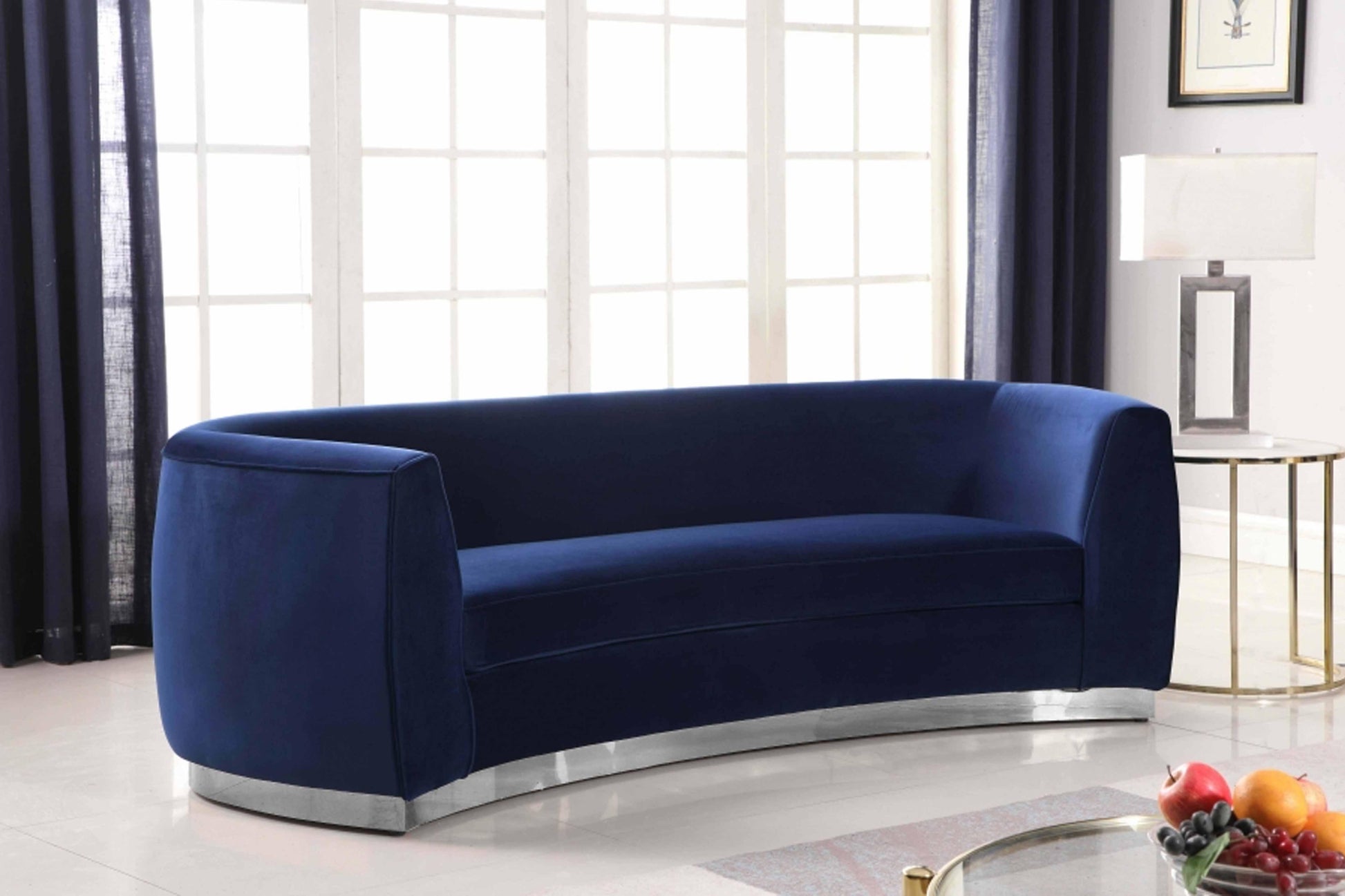 Julian Velvet & Chrome Stainless Steel Base Sofa SKU: 621-S - Venini Furniture 