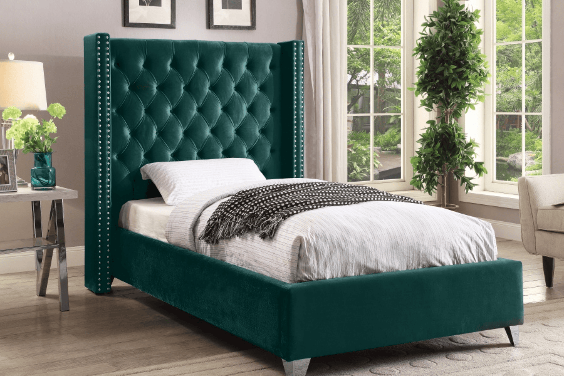 Aiden Velvet Bed SKU: Aiden - Venini Furniture 