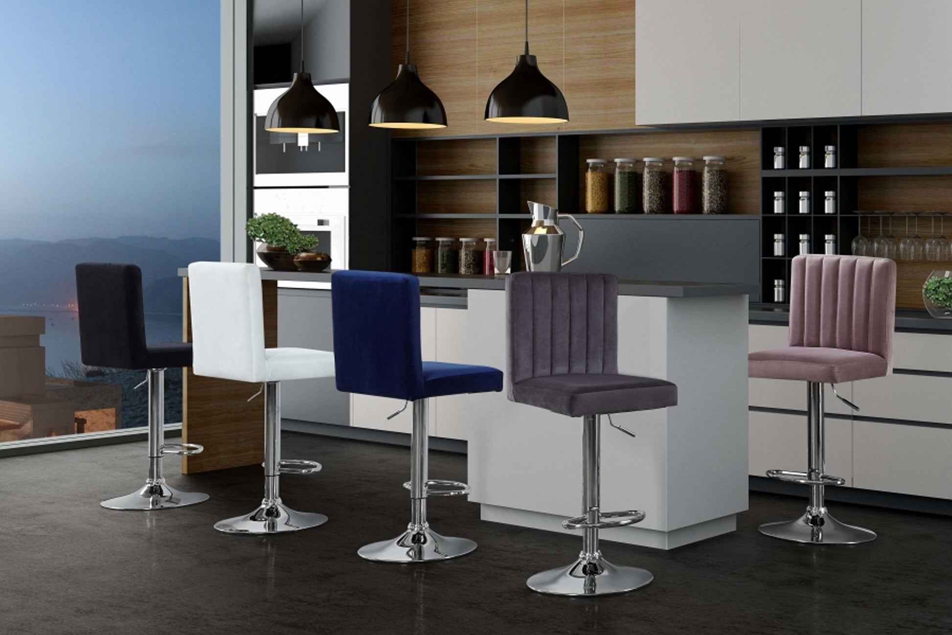 Joel Velvet Adjustable Bar | Counter Stool SKU: 710 - Venini Furniture 