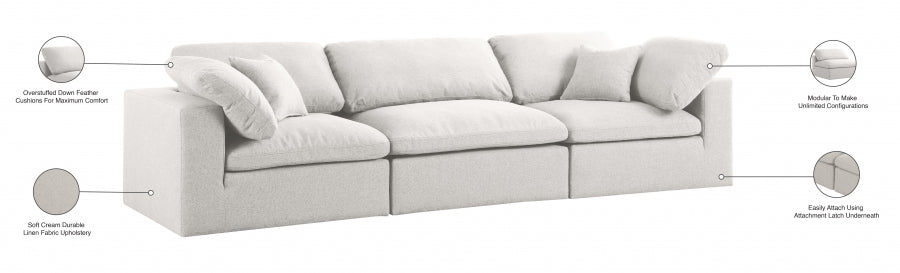 Serene Linen Textured Deluxe Modular Down Filled Cloud-Like Comfort Overstuffed 119" Sofa