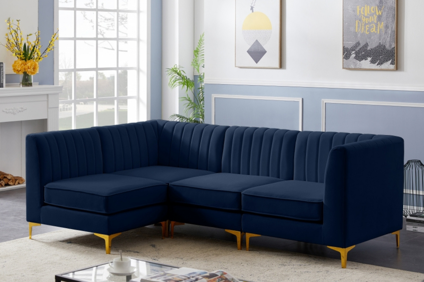 Alina Velvet Modular Sectional SKU: 604-Sec4A