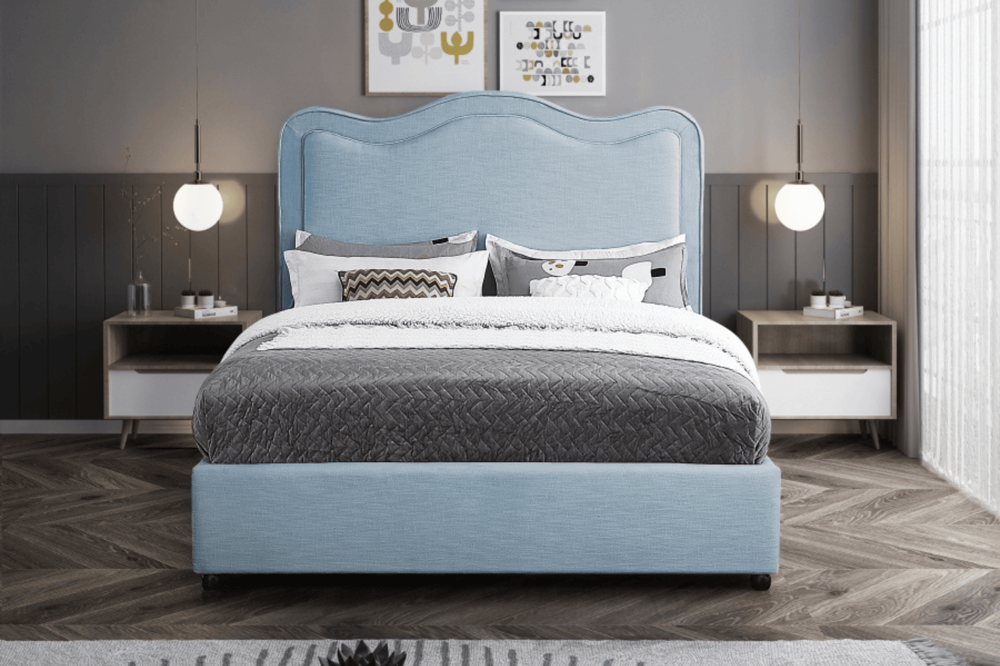 Felix Linen Fabric Bed SKU: Felix - Venini Furniture 