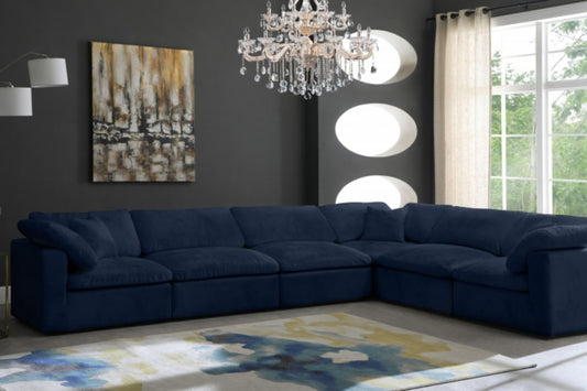 Cozy Velvet Modular Fiber Filled Cloud-Like Comfort Overstuffed Reversible Sectional SKU: 634-Sec6A - Venini Furniture 