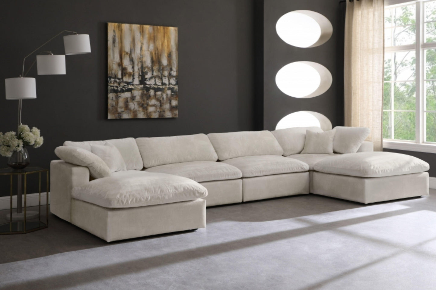 Cozy Velvet Modular Fiber Filled Cloud-Like Comfort Overstuffed Reversible Sectional SKU: 634-Sec6B - Venini Furniture 