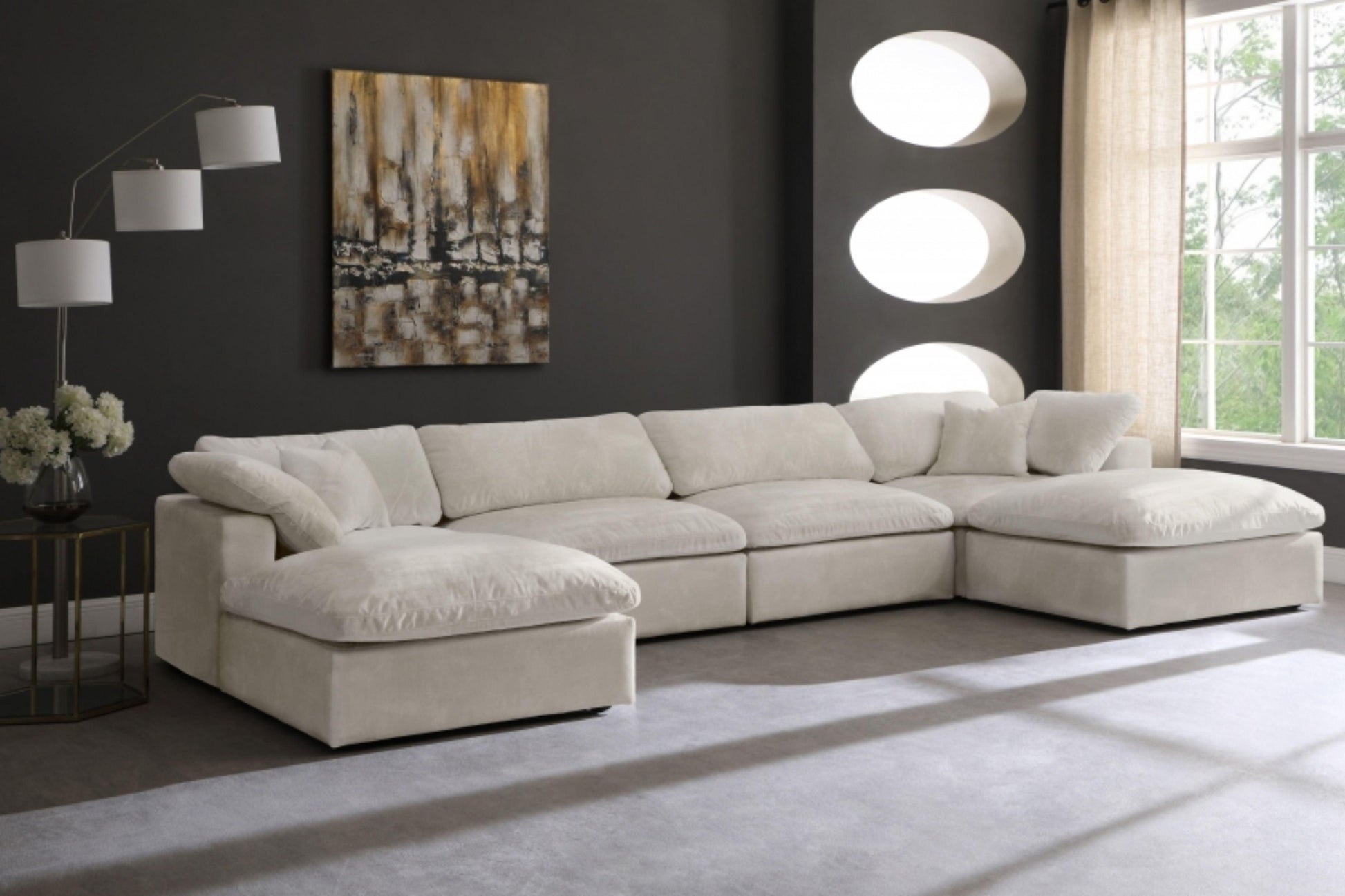 Cozy Velvet Modular Fiber Filled Cloud-Like Comfort Overstuffed Reversible Sectional SKU: 634-Sec6B - Venini Furniture 