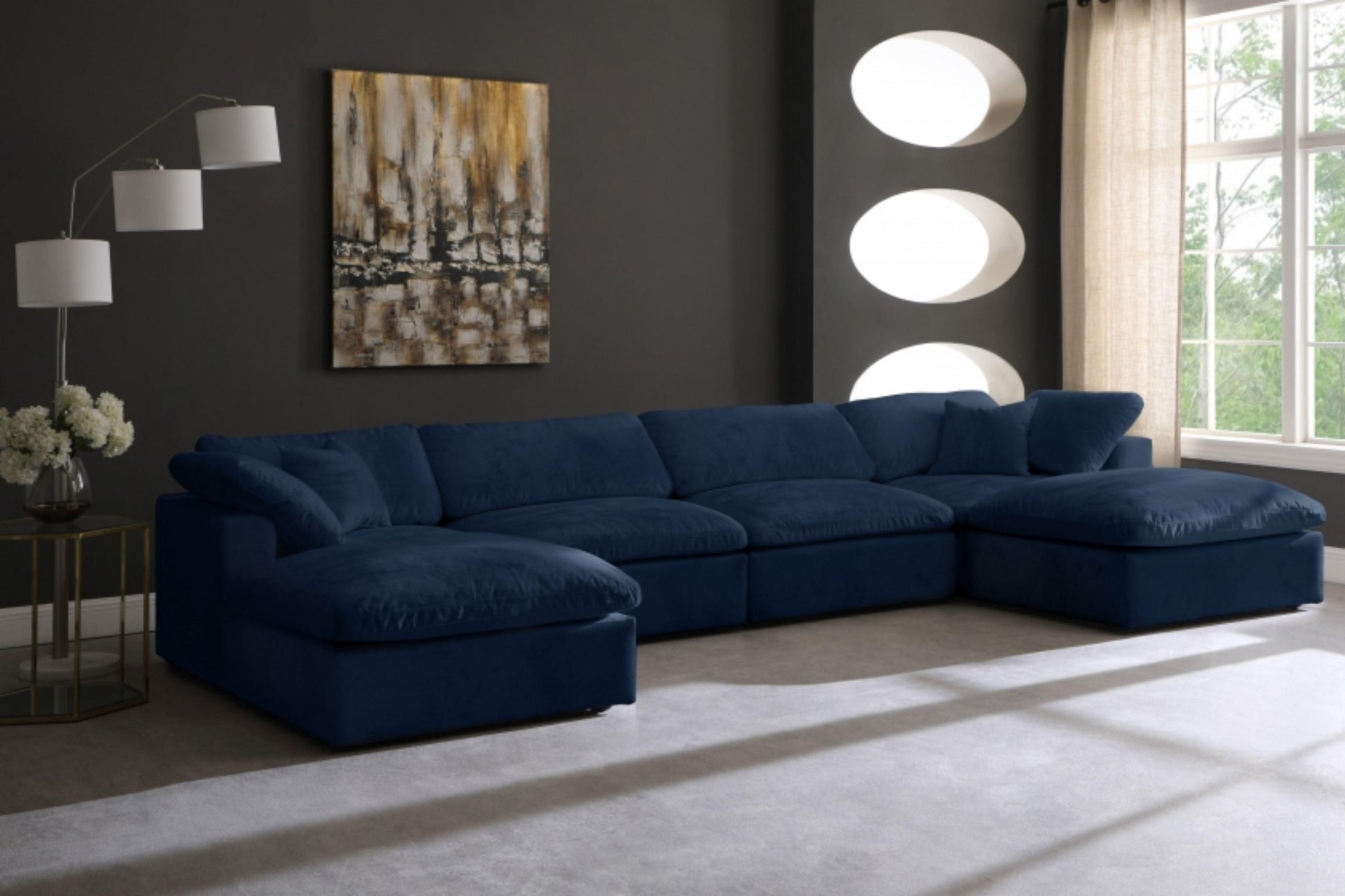 Cozy Velvet Modular Fiber Filled Cloud-Like Comfort Overstuffed Reversible Sectional SKU: 634-Sec6B - Venini Furniture 