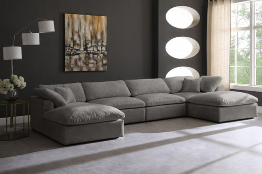 Cozy Velvet Modular Fiber Filled Cloud-Like Comfort Overstuffed Reversible Sectional SKU: 634-Sec6B - Venini Furniture 