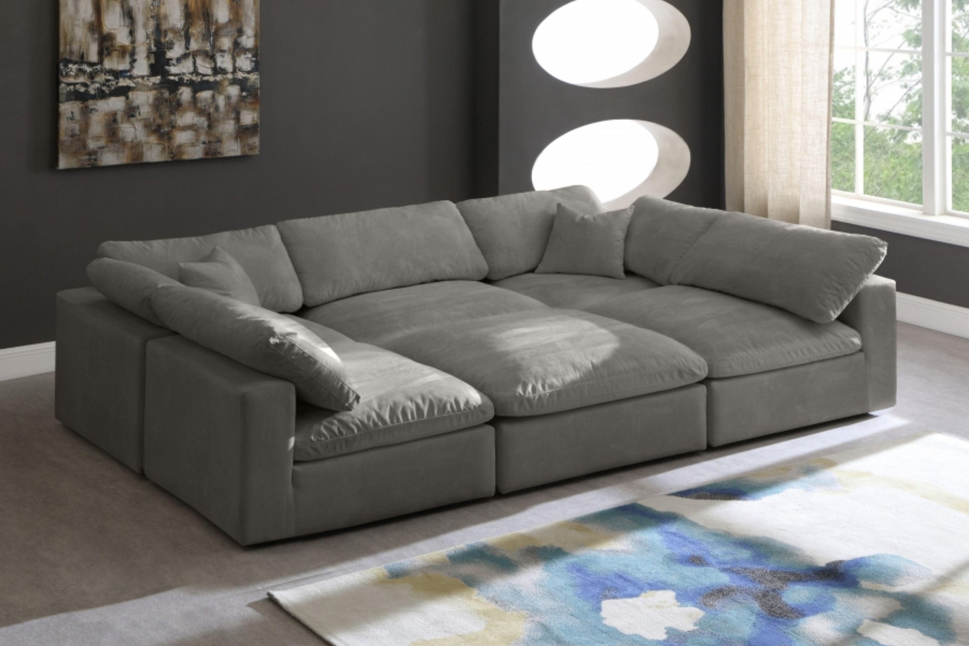 Cozy Velvet Modular Fiber Filled Cloud-Like Comfort Overstuffed Reversible Sectional SKU: 634-Sec6C - Venini Furniture 