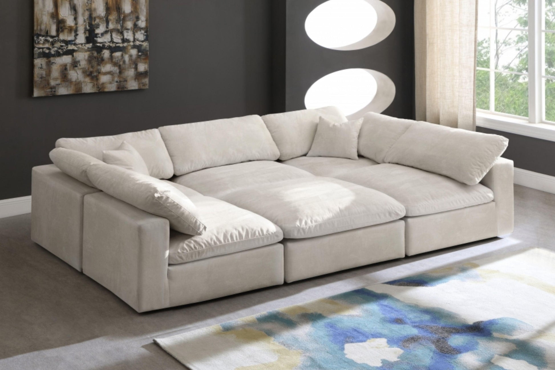 Cozy Velvet Modular Fiber Filled Cloud-Like Comfort Overstuffed Reversible Sectional SKU: 634-Sec6C - Venini Furniture 