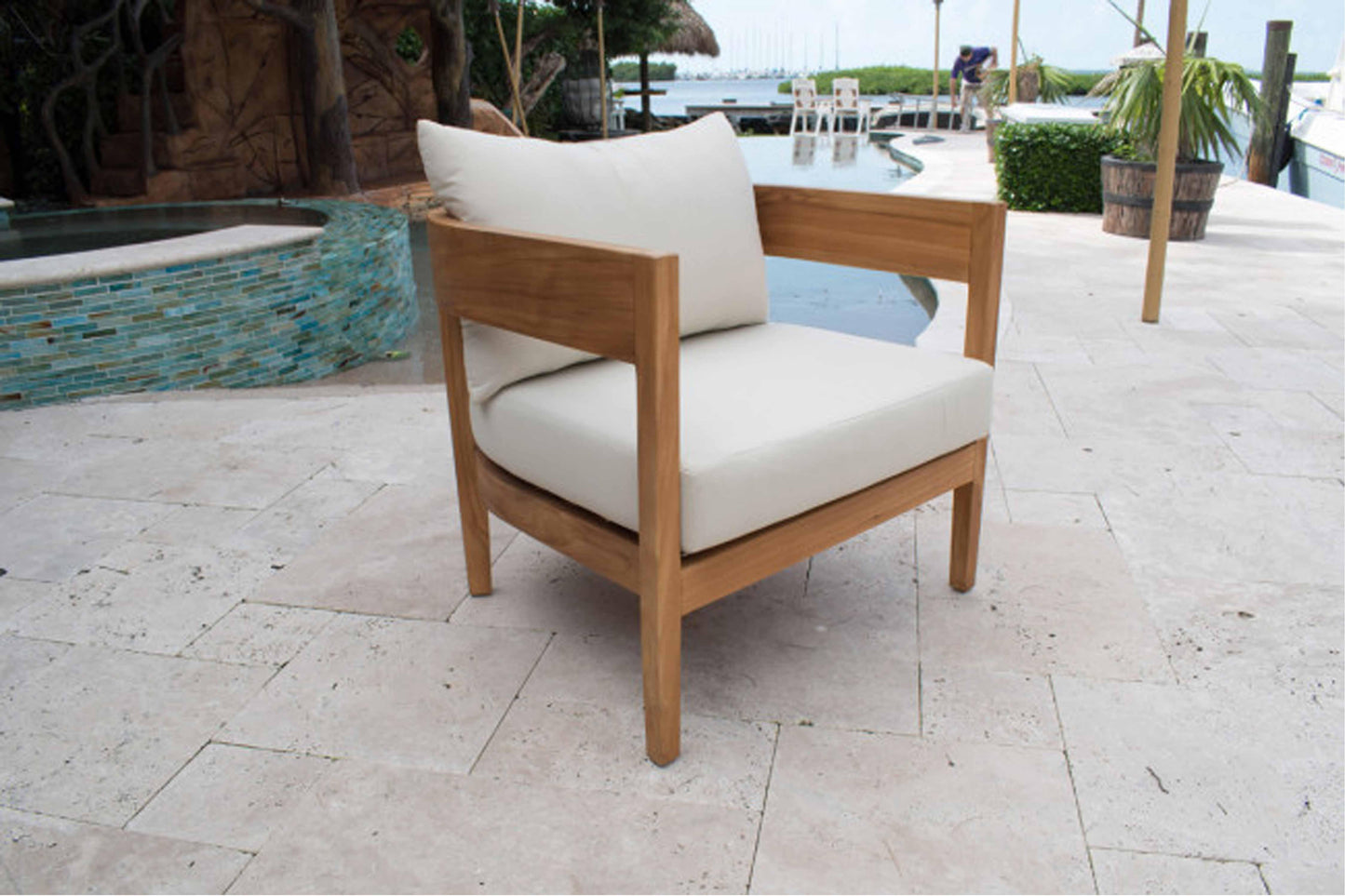 Bali Lounge Chair w/beige cushion SKU: PJO-3601-NAT-LC - Venini Furniture 