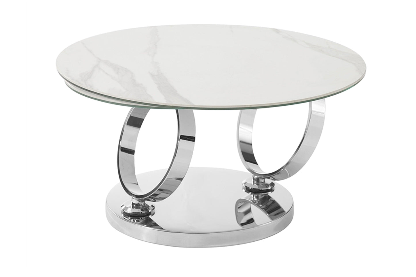 coffee table in white porcelain and chrome base
