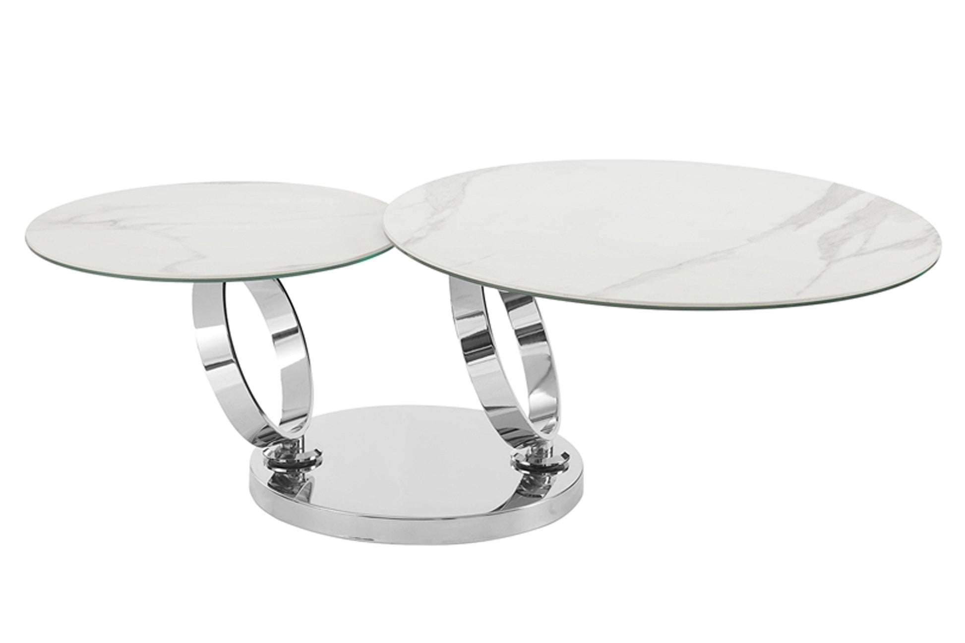 coffee table in white porcelain and chrome base