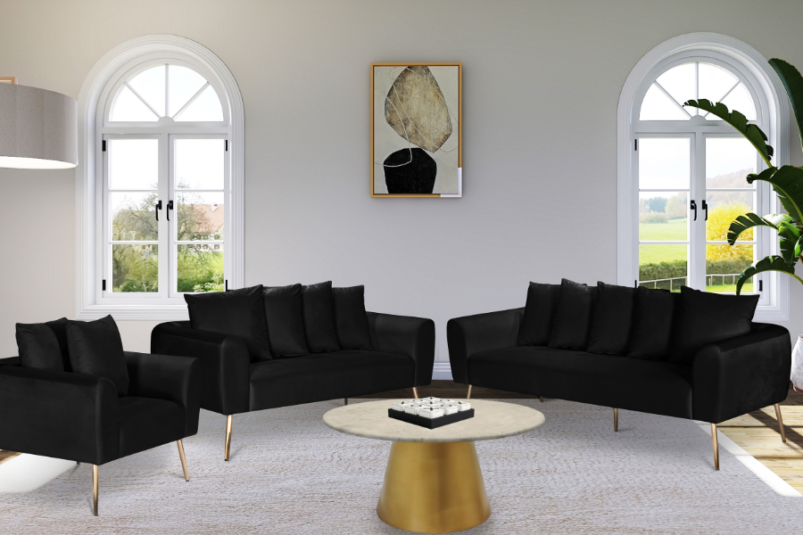 Quinn Velvet Sofa SKU: 639Black-S