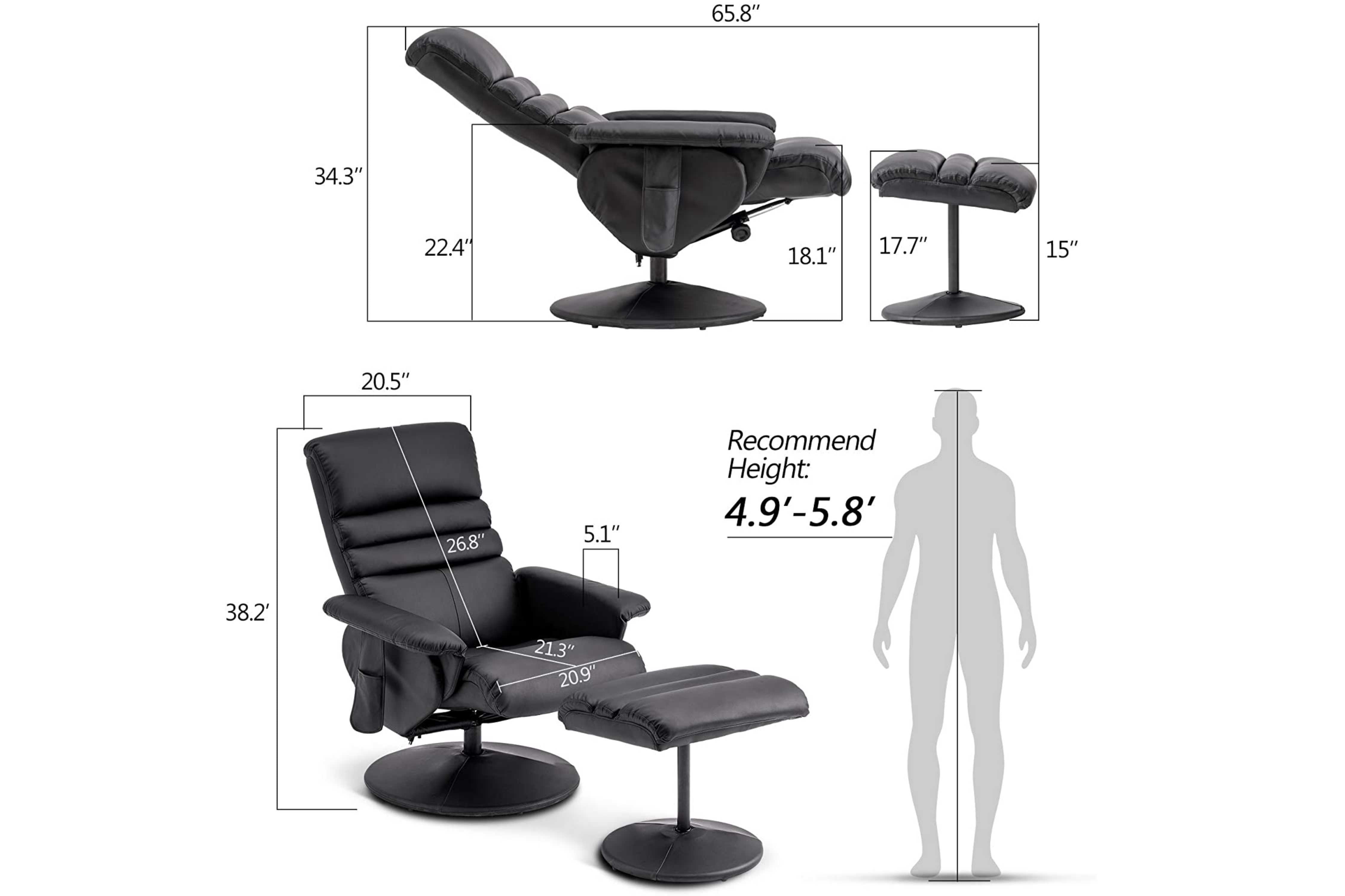 Mcombo recliner with ottoman reclining chair with vibration top massage