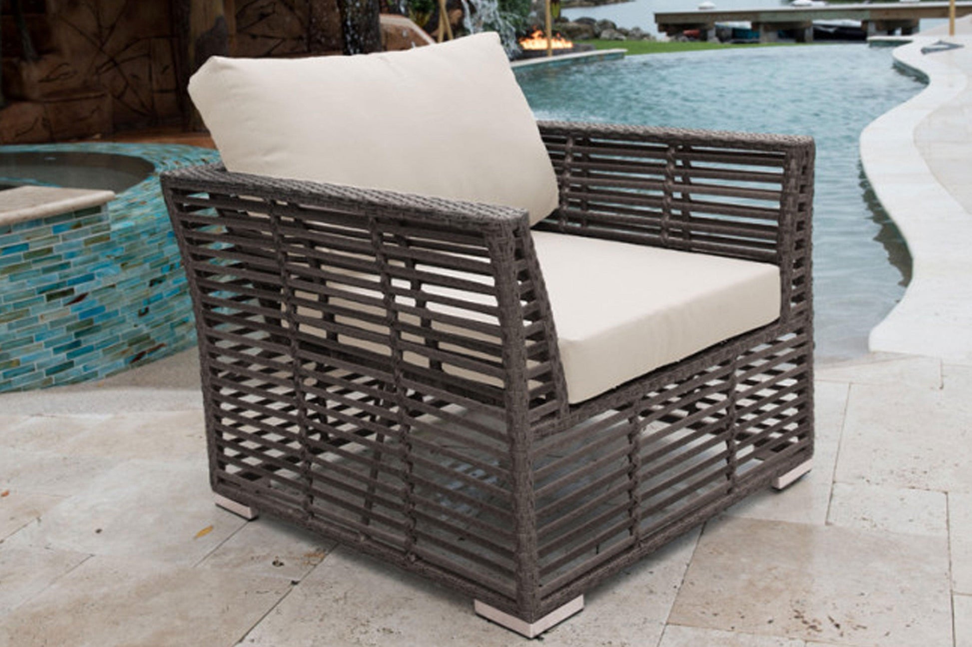 Graphite Lounge Chair w/off-white cushion PJO-1601-GRY-LC