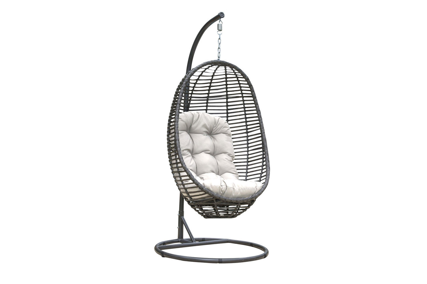 Graphite Woven Hanging Chair with off-white cushion SKU: PJO-1601-GRY-HC - Venini Furniture 