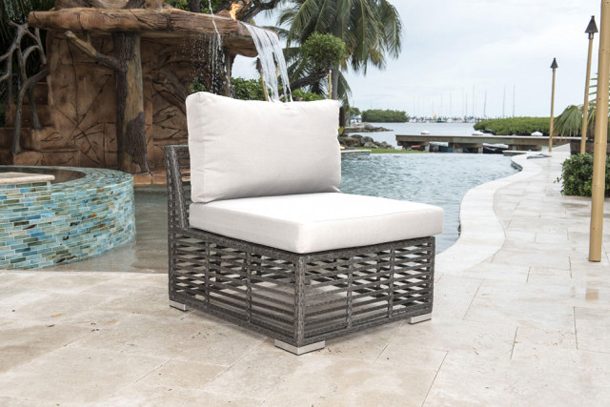 Graphite Armless Chair w/off-white cushion SKU: PJO-1601-GRY-A - Venini Furniture 
