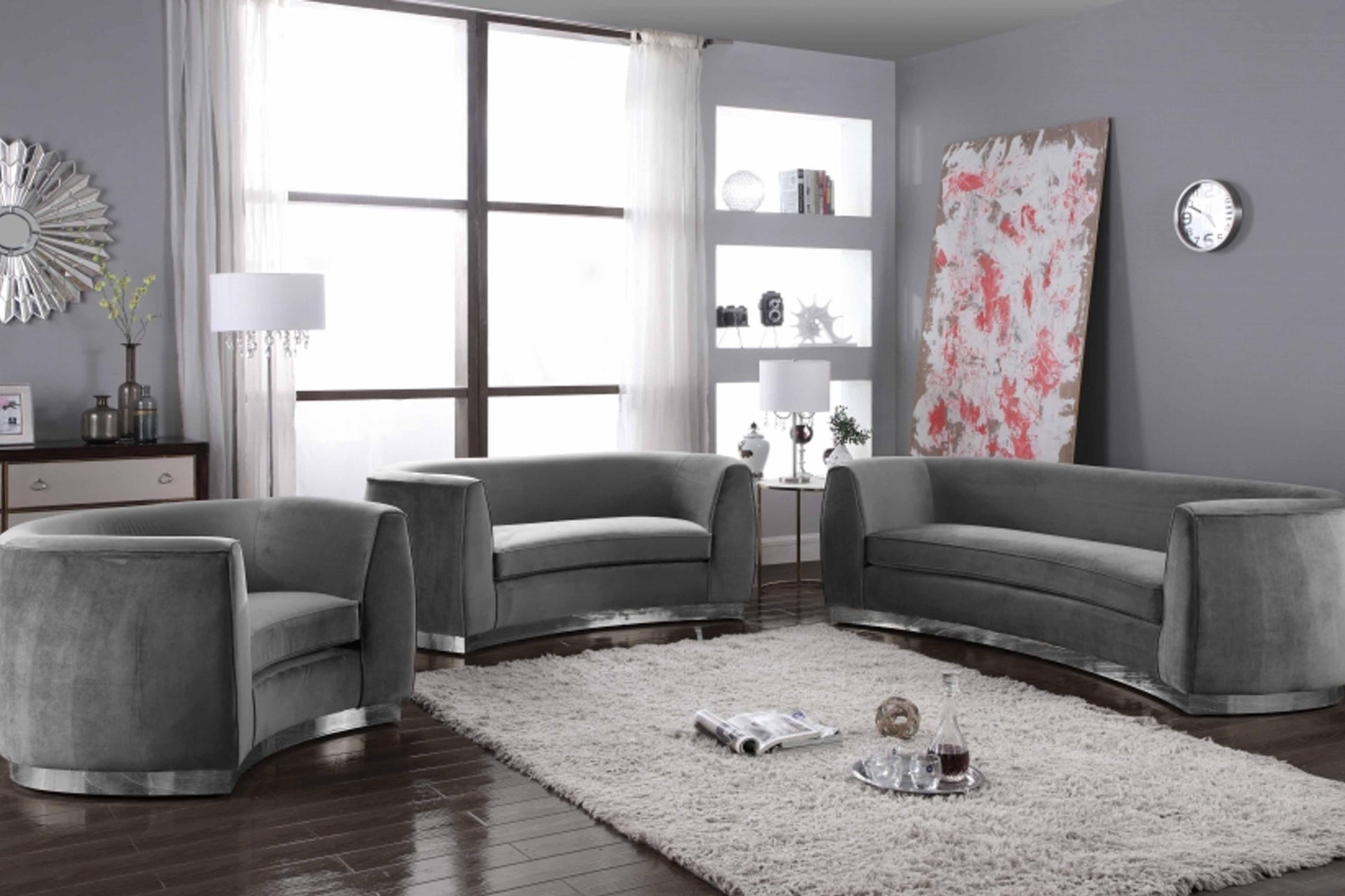 Julian 3 pcs Set Velvet & Chrome Stainless Steel Base SKU: 621-S3 - Venini Furniture 